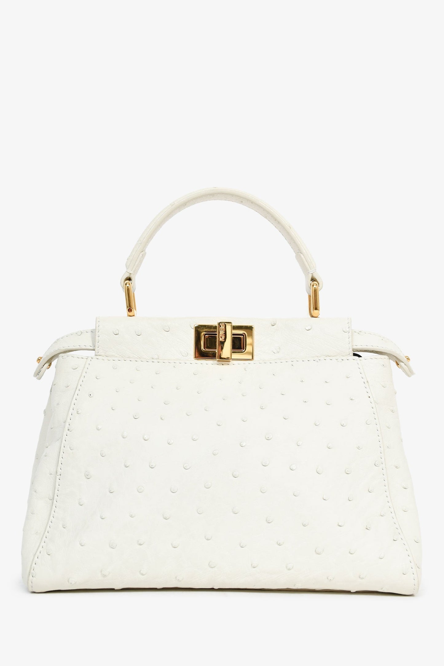 Fendi Ostrich Peekaboo Bag With Strap Leather White Mini Crossbody Bag