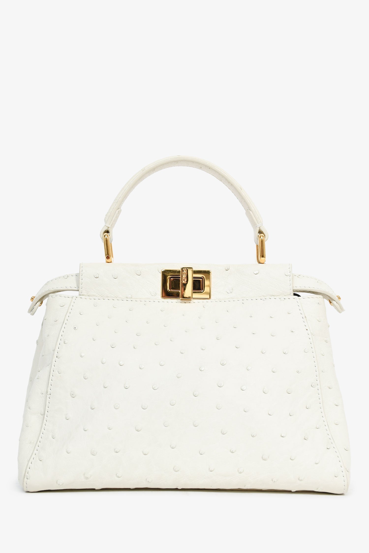 Fendi Ostrich Peekaboo Bag With Strap Leather White Mini Crossbody Bag