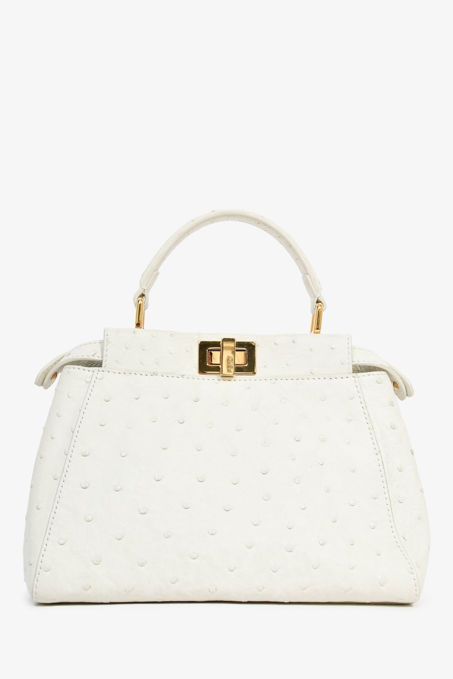 Fendi Ostrich Peekaboo Bag With Strap Leather White Mini Crossbody Bag