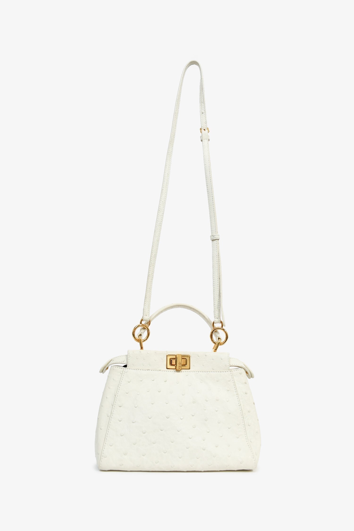 Fendi Ostrich Peekaboo Bag With Strap Leather White Mini Crossbody Bag