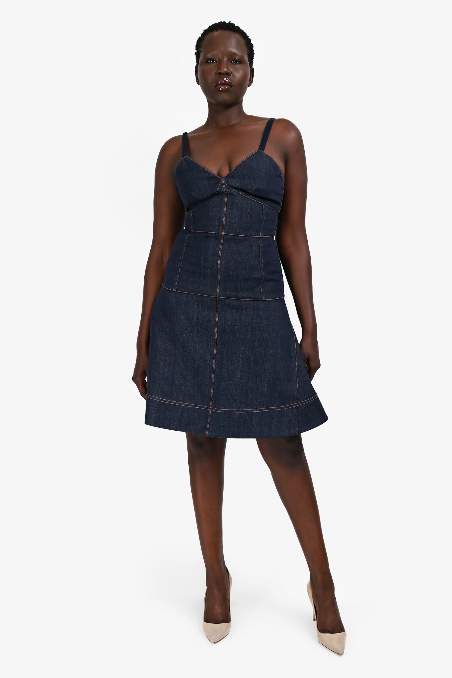 Fendi Bag Stitch Detailed Dress Denim Navy Mini Mini Bag