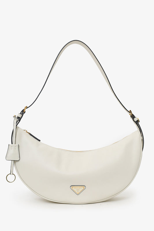 Prada Shoulder Bag Demi-lune Leather White Large