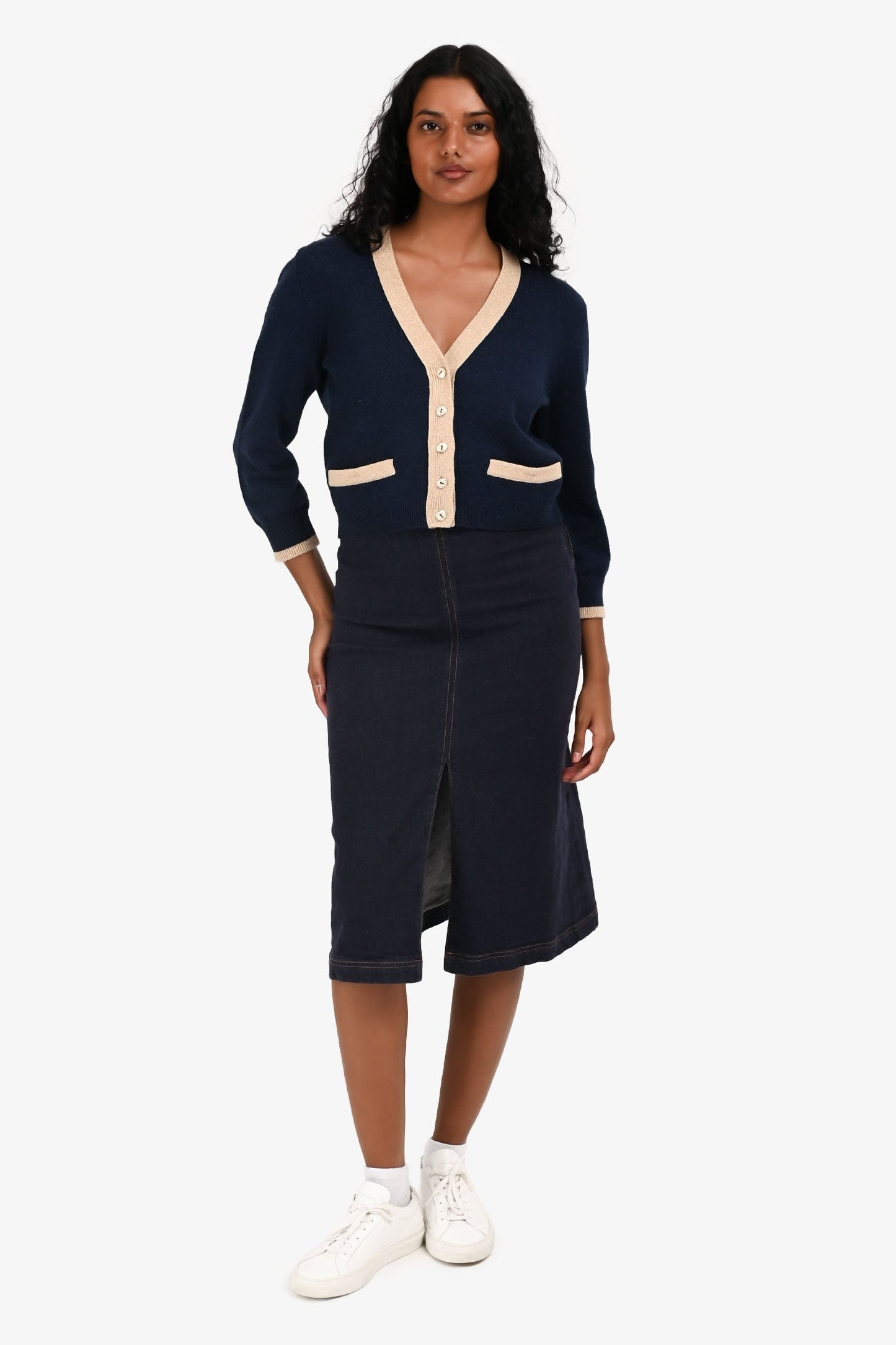 Fendi Handbag Dark Contrast Stitch Pocket Midi Skirt Est Denim Embroidered