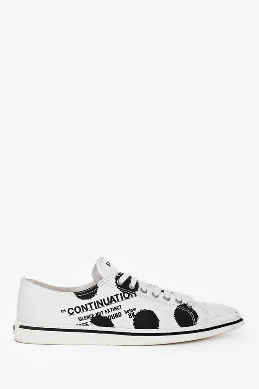 Prada Shoe Graphic Printed Pointed Toe Sneakers White Shoes