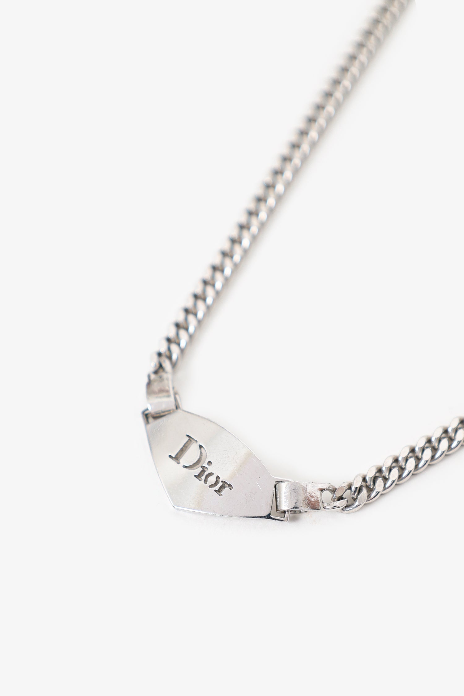 Dior Handbag Christian Tone '' Tag Necklace Silver Jewelry