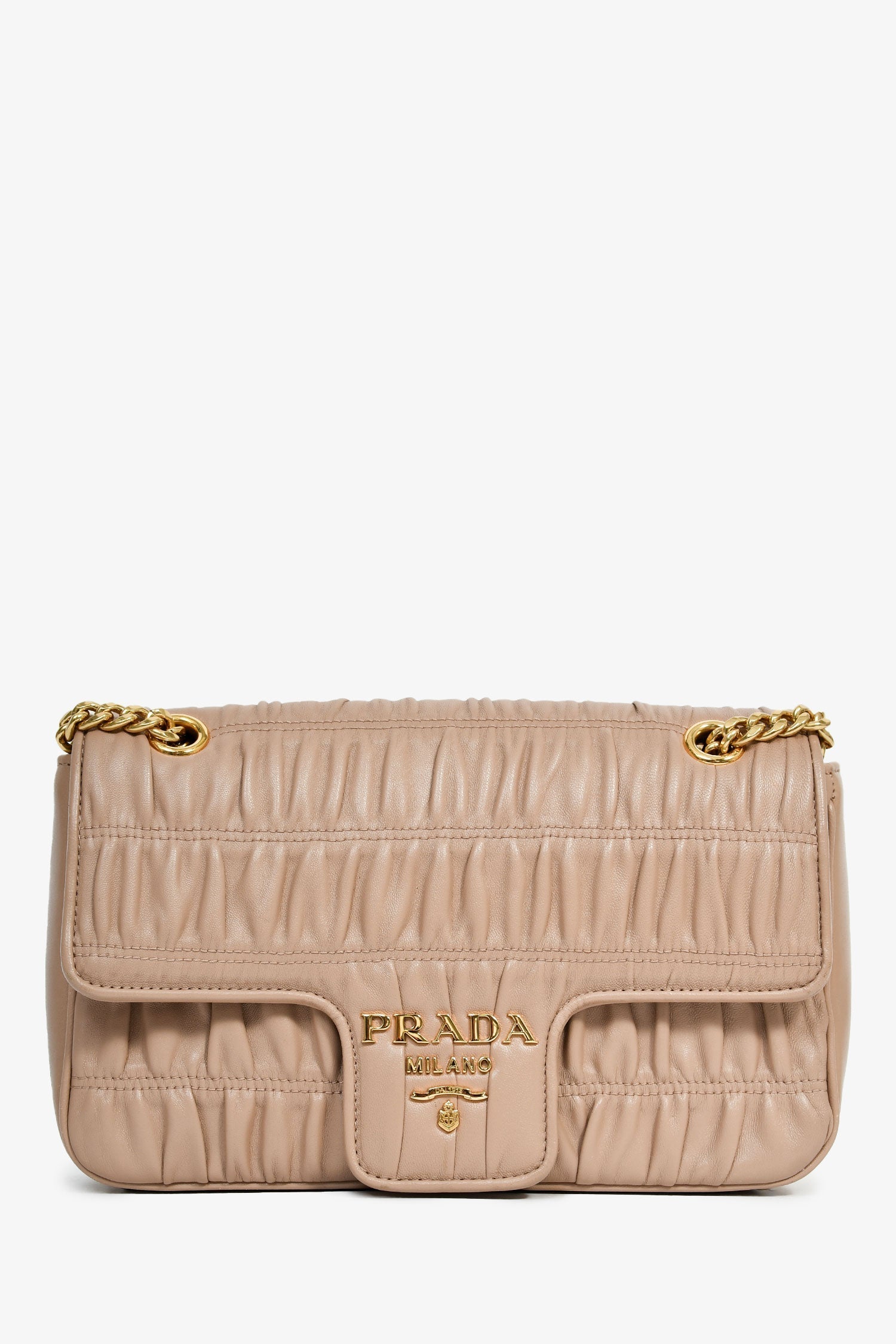 Prada Shoulder Bag Taupe Gaufre Leather Chain