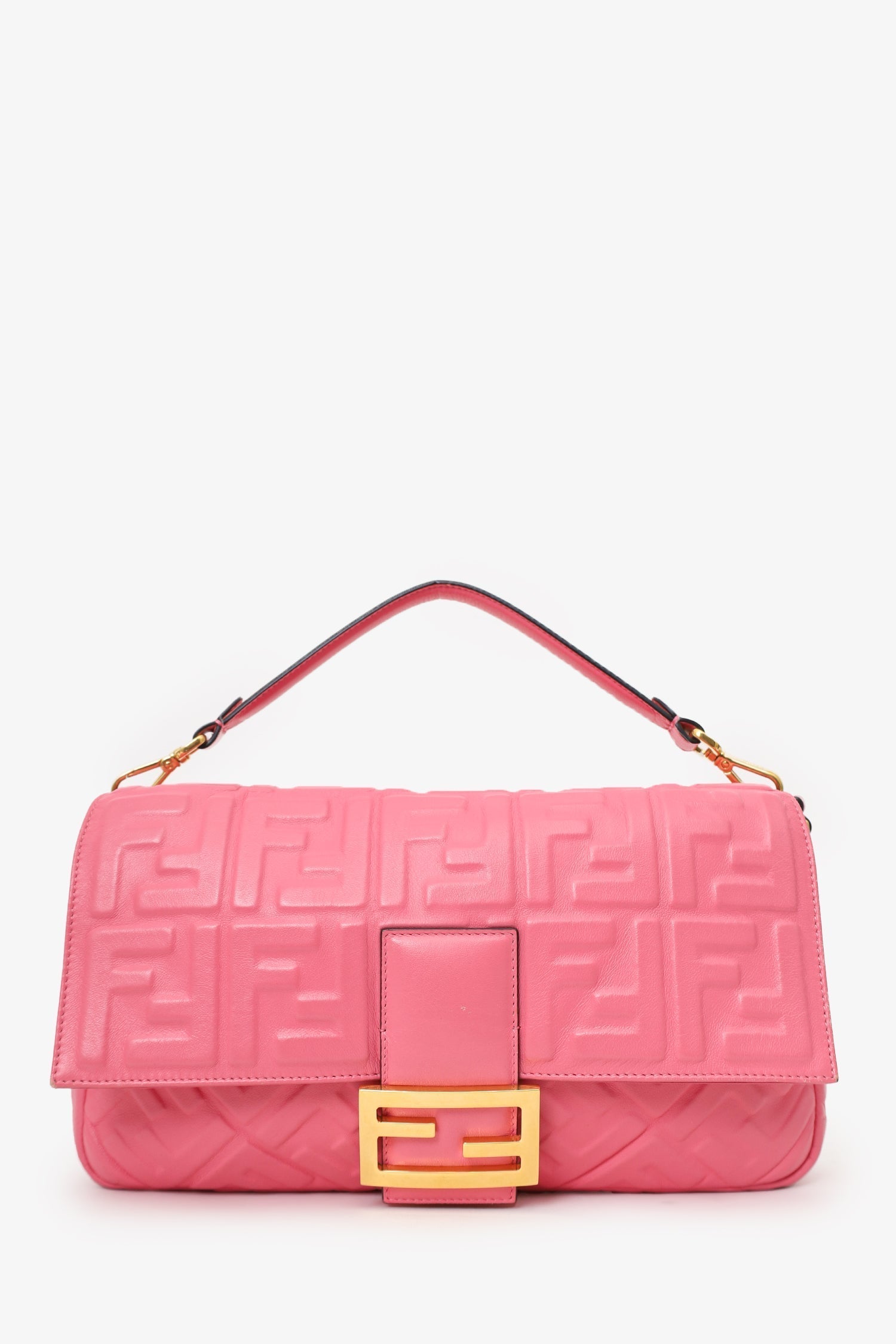Fendi Crossbody Bag Nappa FF Baguette Bag with Strap Leather Pink Large Shoulder Bag