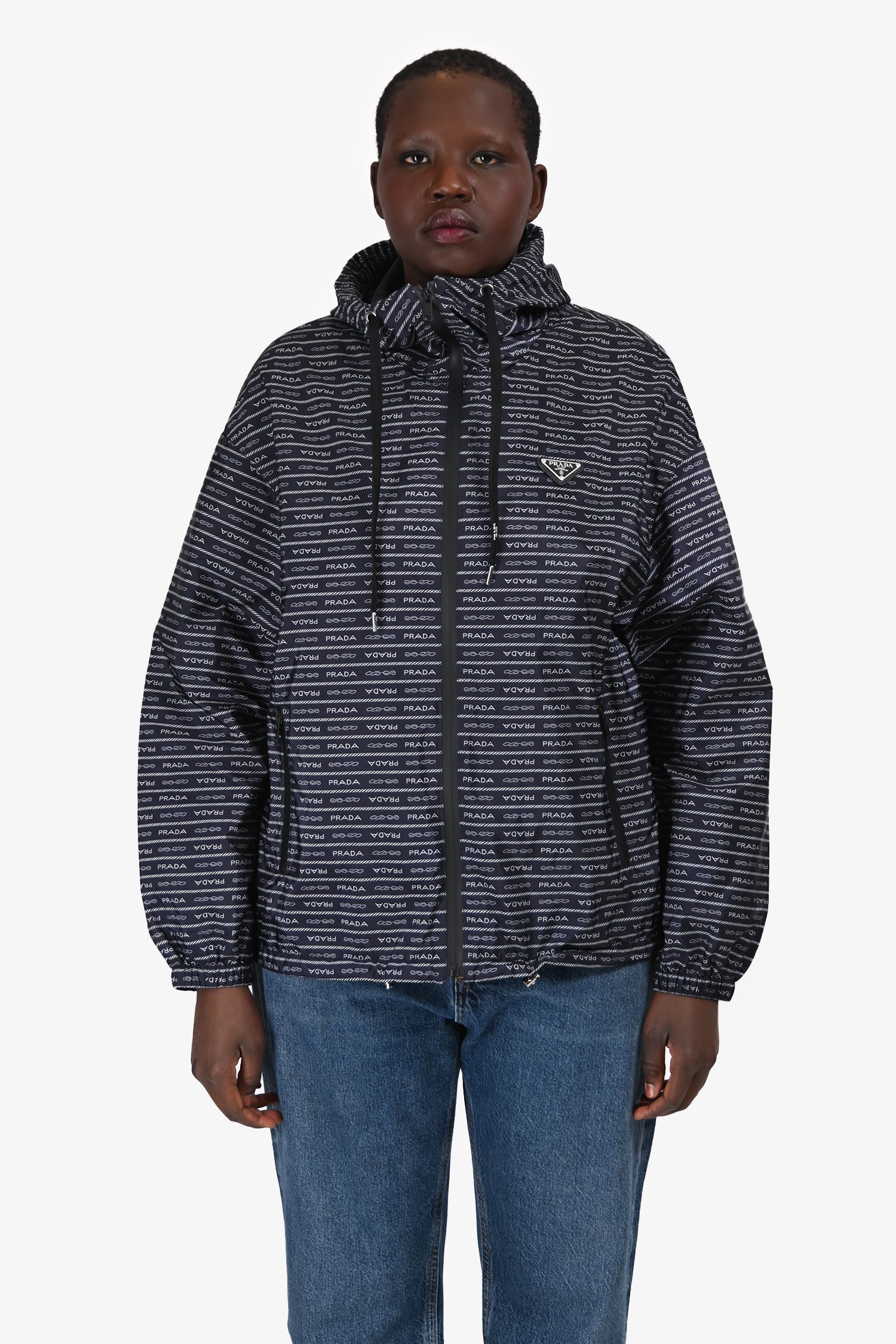 Prada Handbag Triangle Windbreaker Jacket Nylon Navy Logo