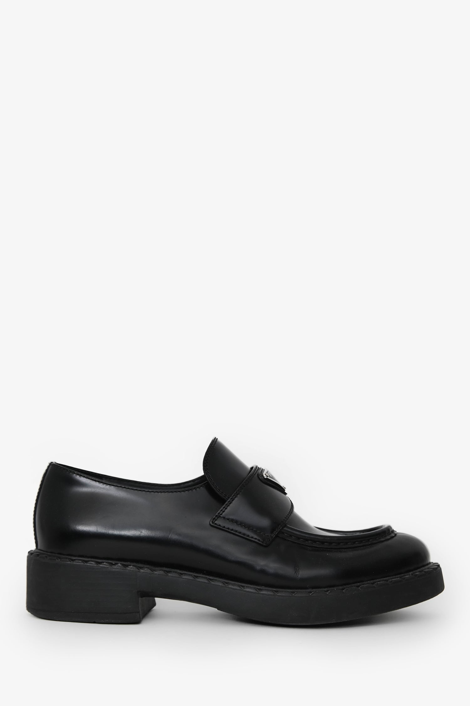 Prada Handbag Brushed Plue Loafers Leather Black Logo Shoes