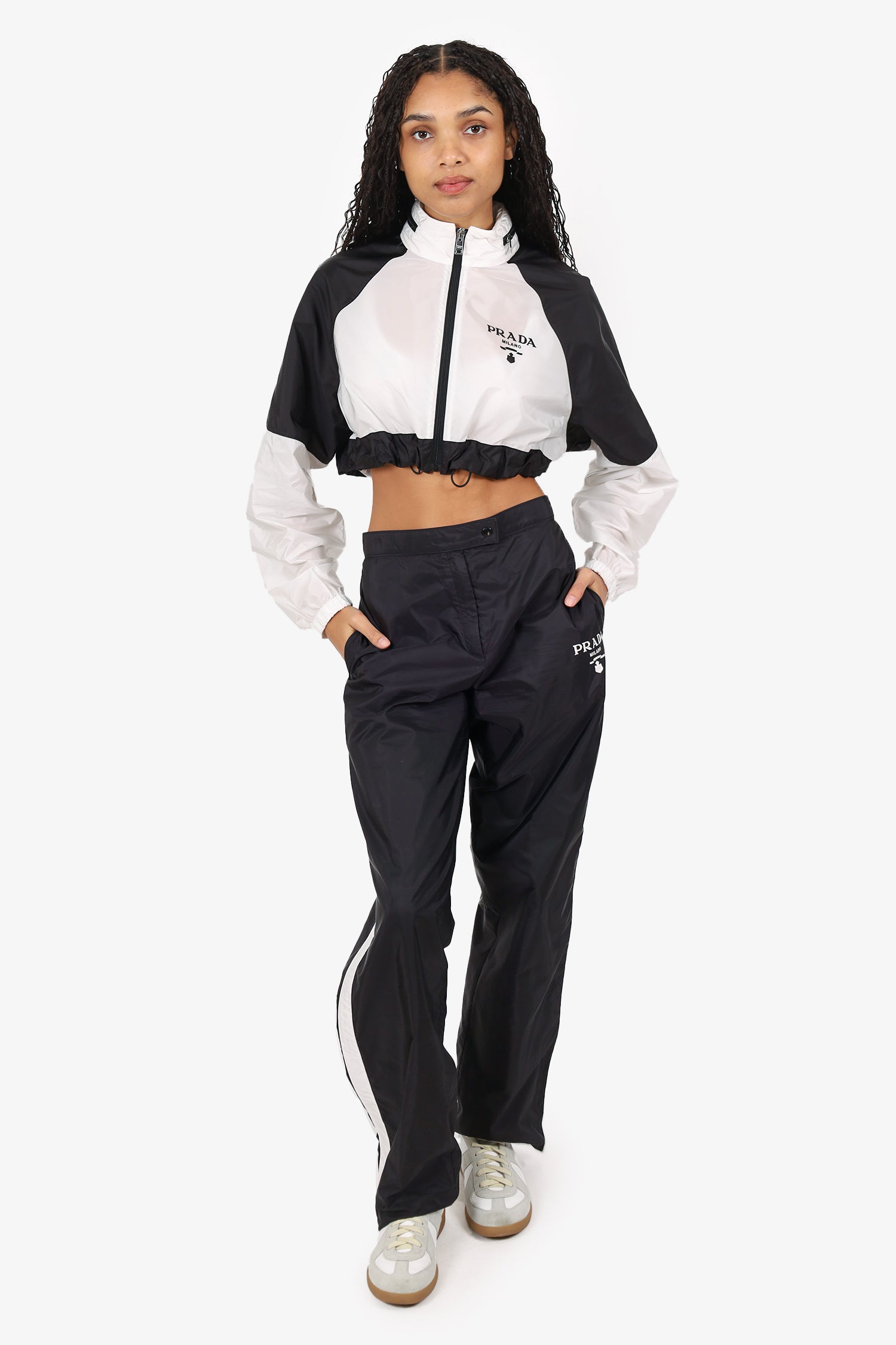 Prada Handbag Re- Side-stripe Track Pants Nylon Black