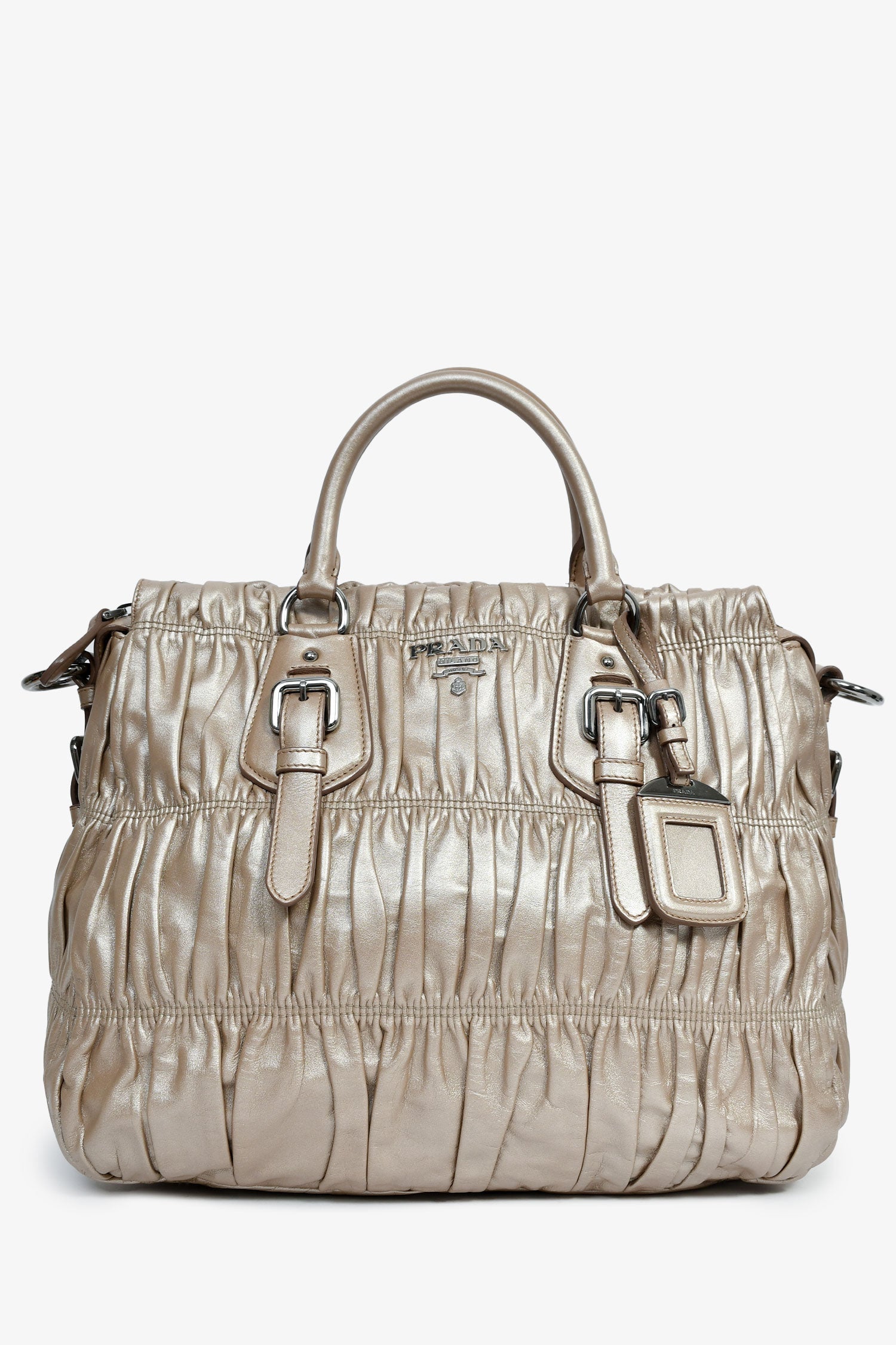Prada Handbag Metallic Nappa Gaufre Bag With Strap Leather Gold Top Handle
