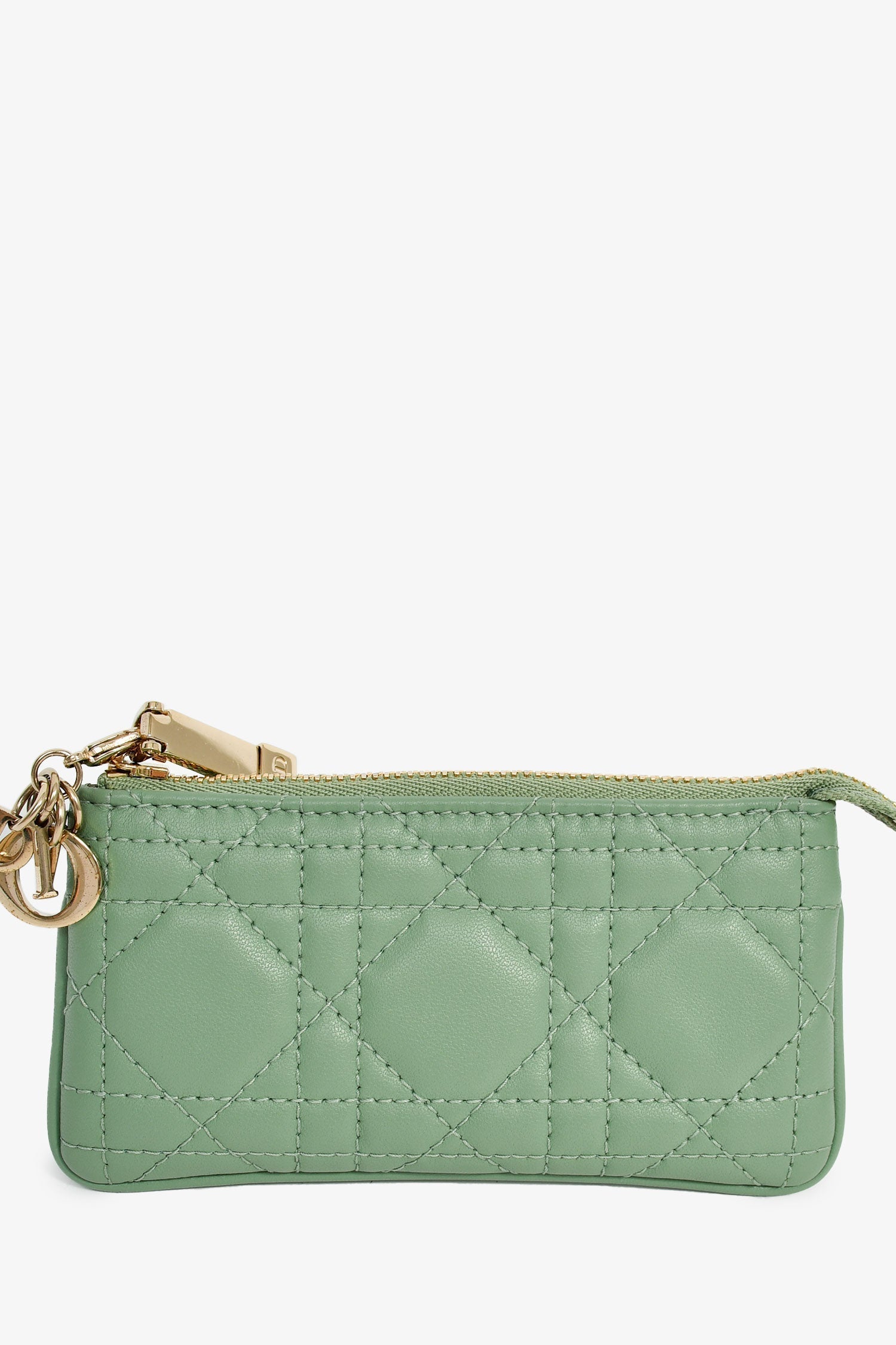 Dior Handbag Christian Cannage Coin Pouch Leather Green
