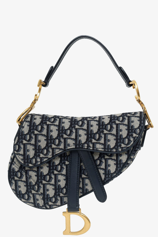 Dior Bag Christian Oblique Jacquard Saddle Bag With Strap Blue Mini Mini Bag