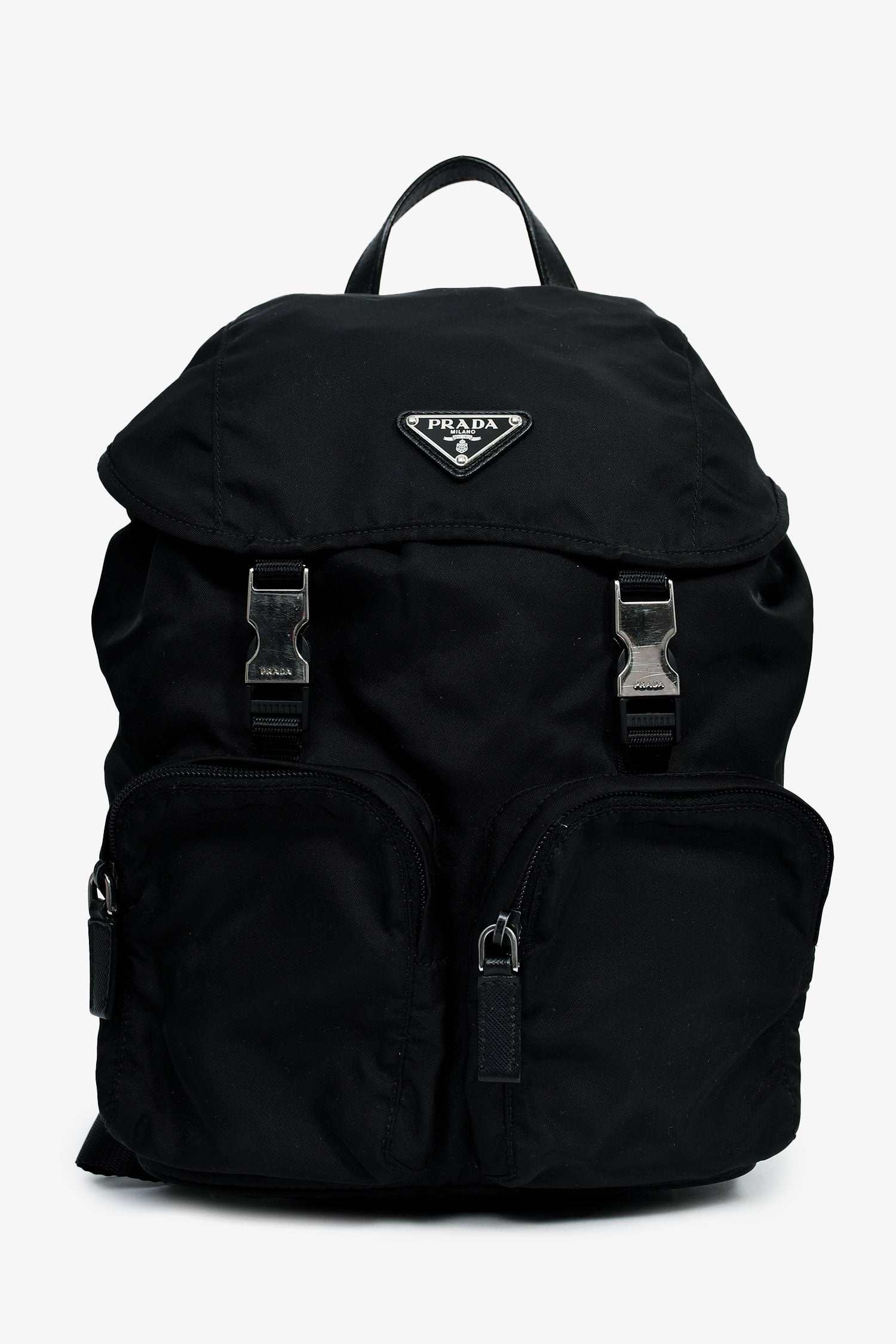 Prada Backpack Tessuto Double Buckle Nylon Black