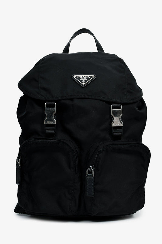 Prada Backpack Tessuto Double Buckle Nylon Black