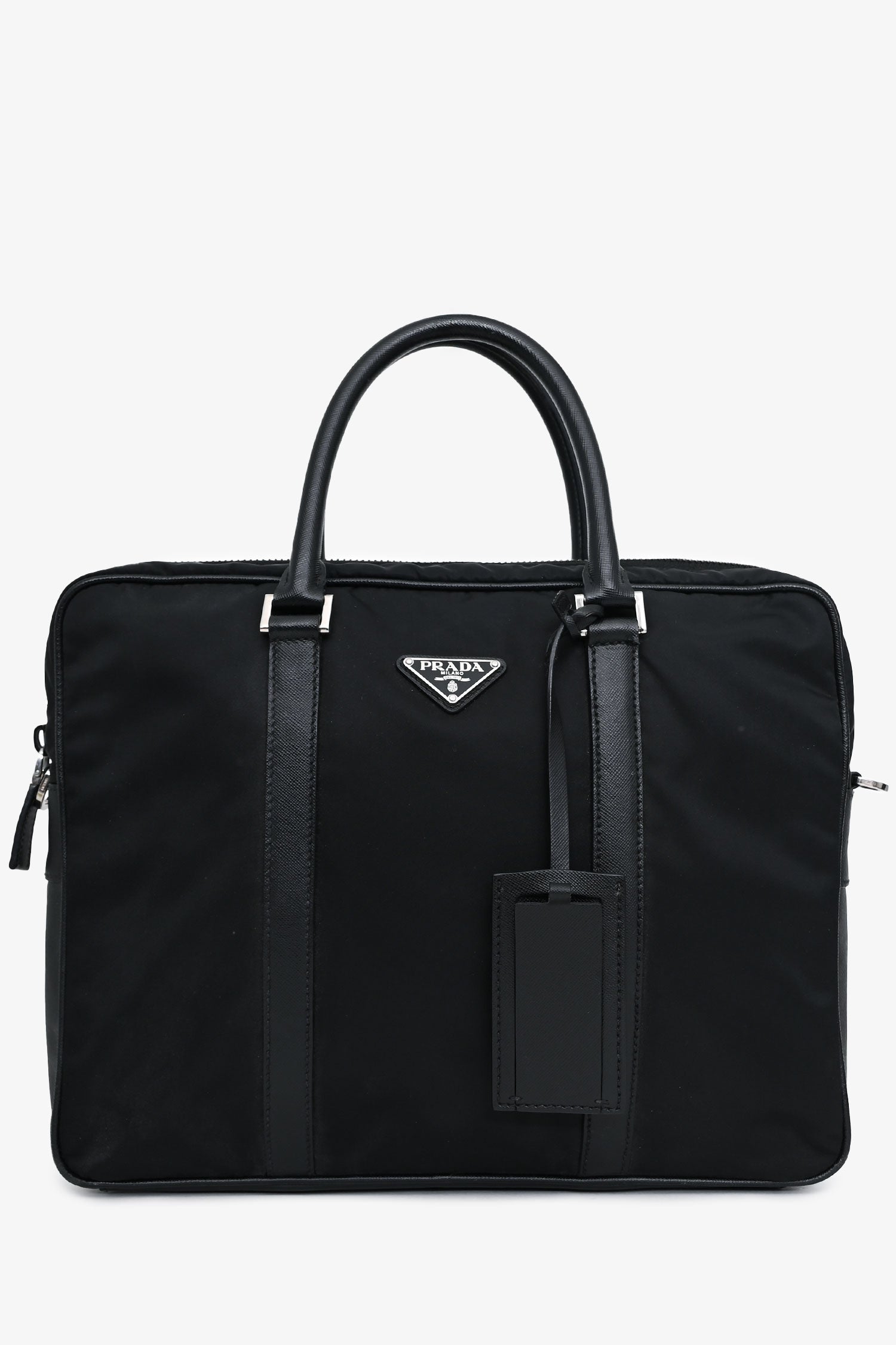 Prada Handbag Trim Briefcase Leather Nylon Saffiano