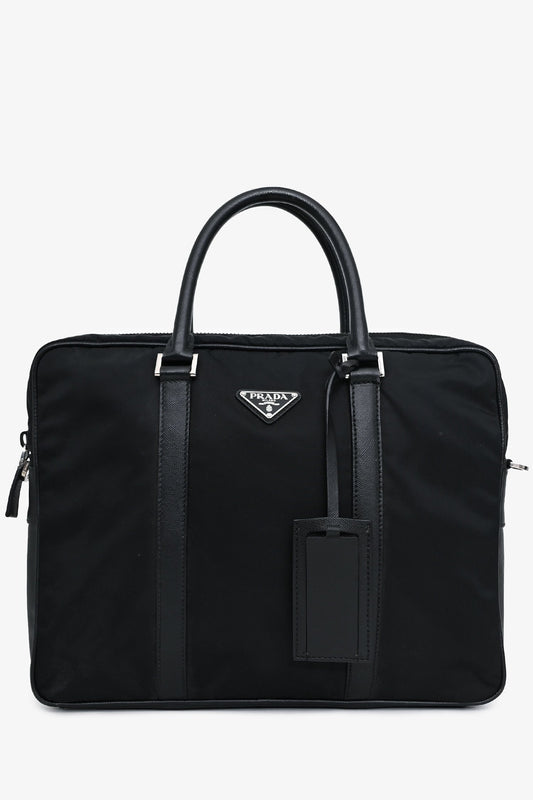 Prada Handbag Trim Briefcase Leather Nylon Saffiano