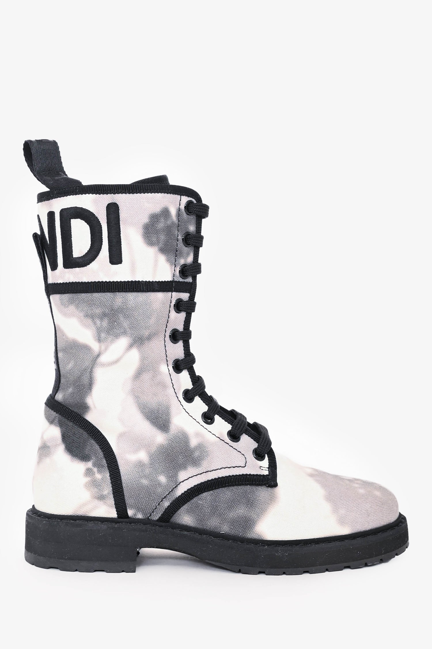 Fendi Handbag Grey Printed Combat Boots Canvas White Gray Shoes