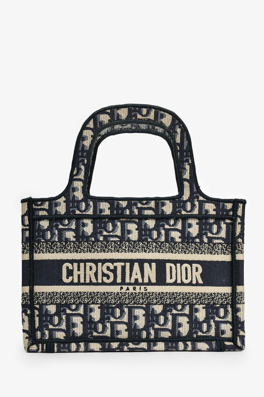 Dior Tote Bag Christian Oblique Book Tote 3 Navy Mini