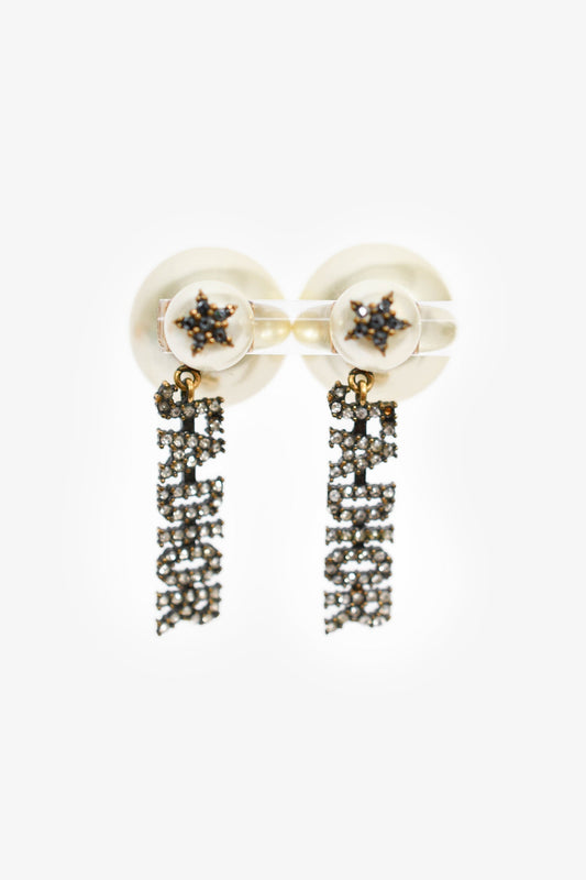 Dior Handbag Christian Faux Pearl Crystal J'A Drop Earrings Jewelry