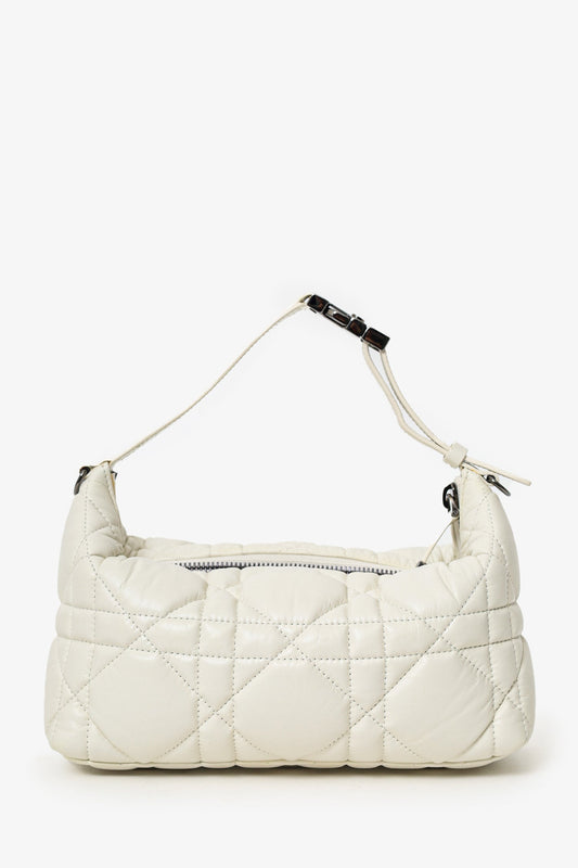 Dior Travel Bag Christian Calfskin Macrocannage travel Nomad Pouch White Medium