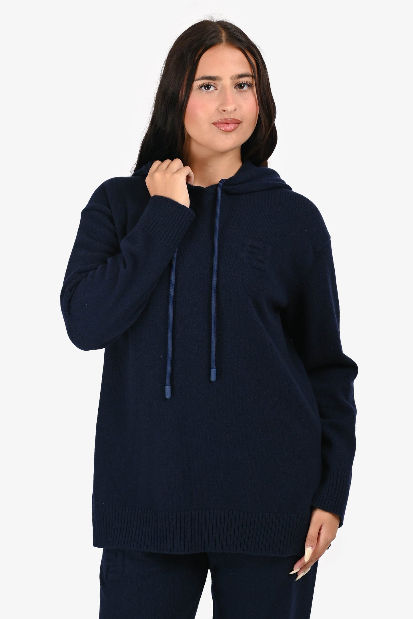 Fendi Handbag Cashmere Hooded Pullover Navy