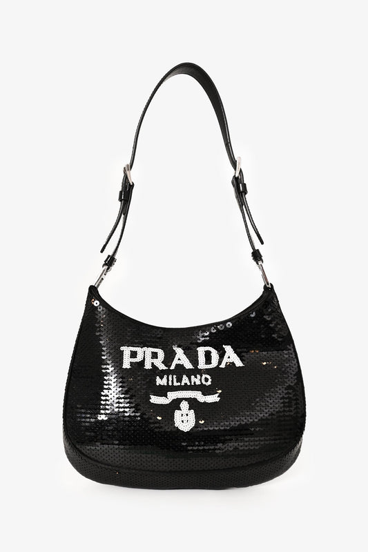 Prada Shoulder Bag Sequin 'Cleo' Black White Small