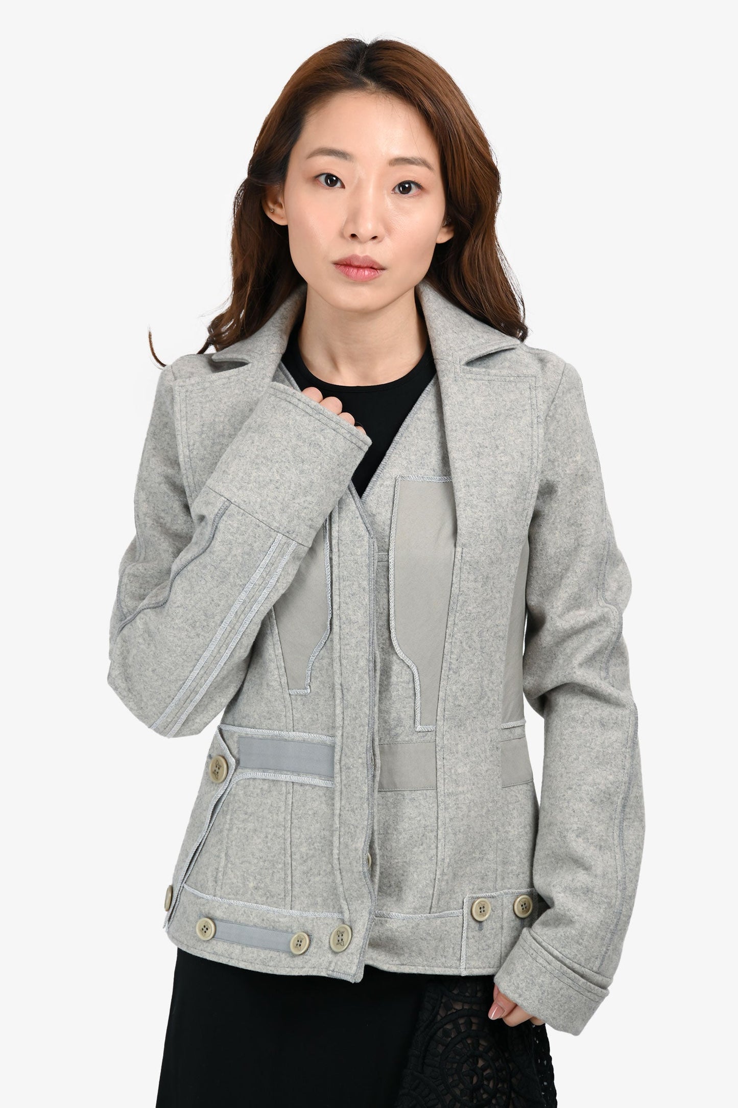 Dior Handbag Christian Wool Plaid Cropped Jacket Black White
