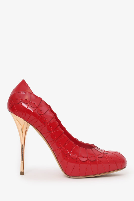 Dior Handbag Christian Stitching Detail Pumps Leather Patent Red Shoes