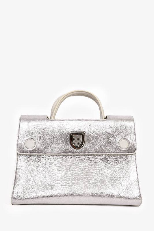 Dior Handbag Christian Crinkle 'ever' with Strap Leather Silver Medium