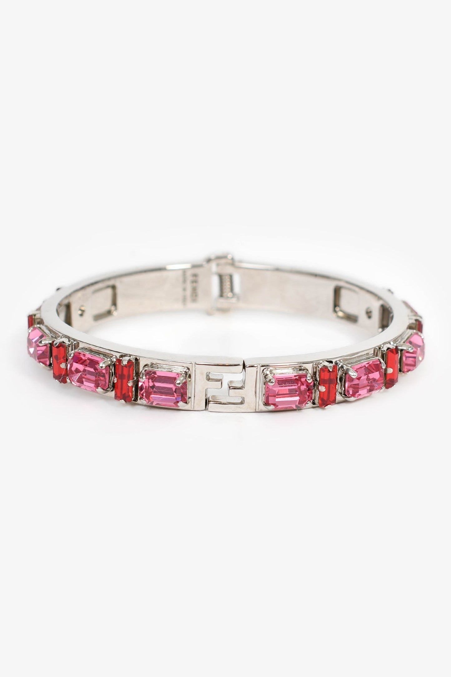 Fendi Handbag Toned Crystal Bracelet Red Pink Silver Jewelry