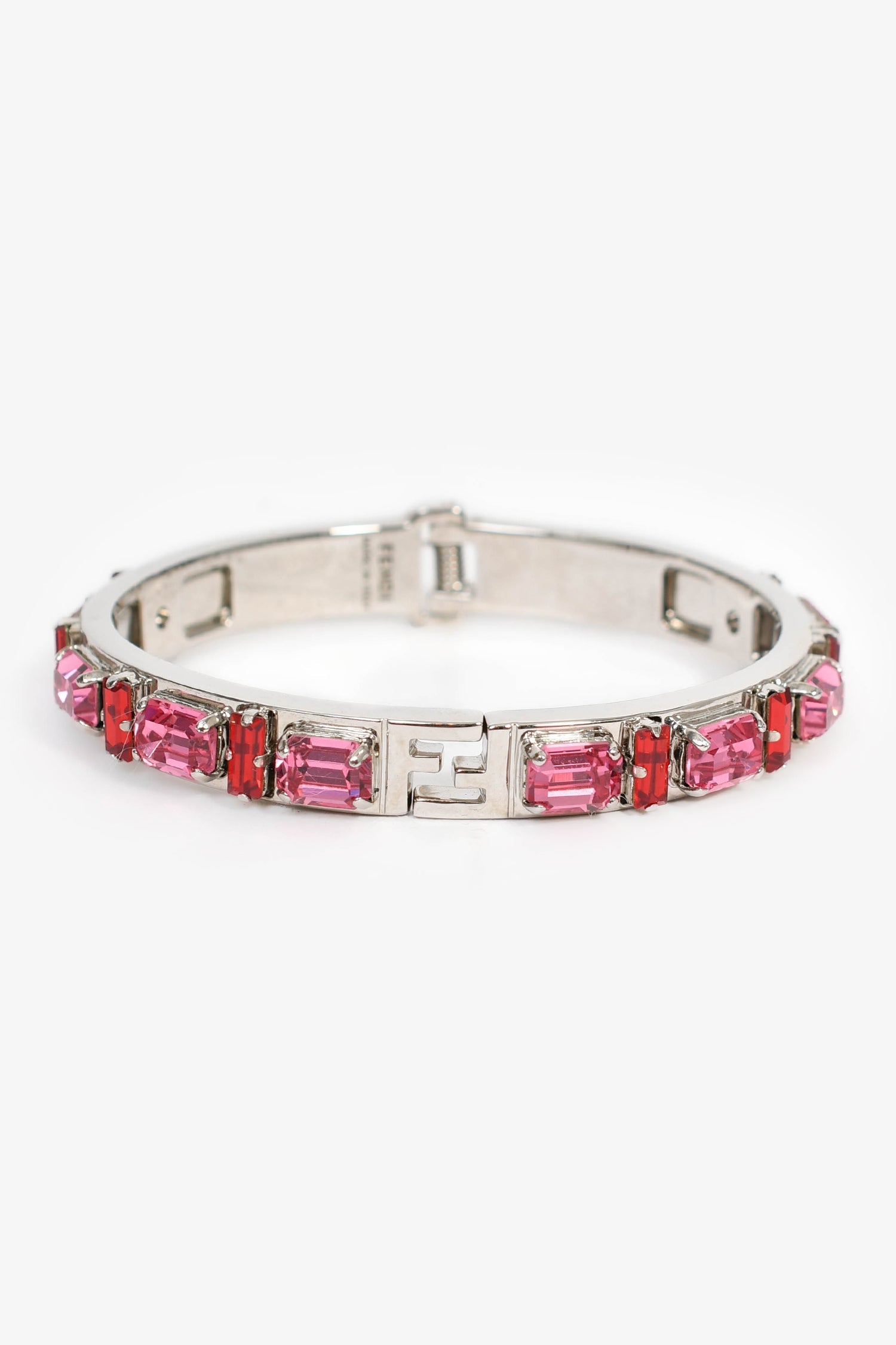 Fendi Handbag Toned Crystal Bracelet Red Pink Silver Jewelry
