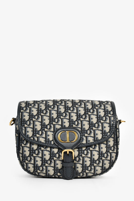 Dior Crossbody Bag Christian Oblique Jacquard 'Bobby' Blue Navy Medium