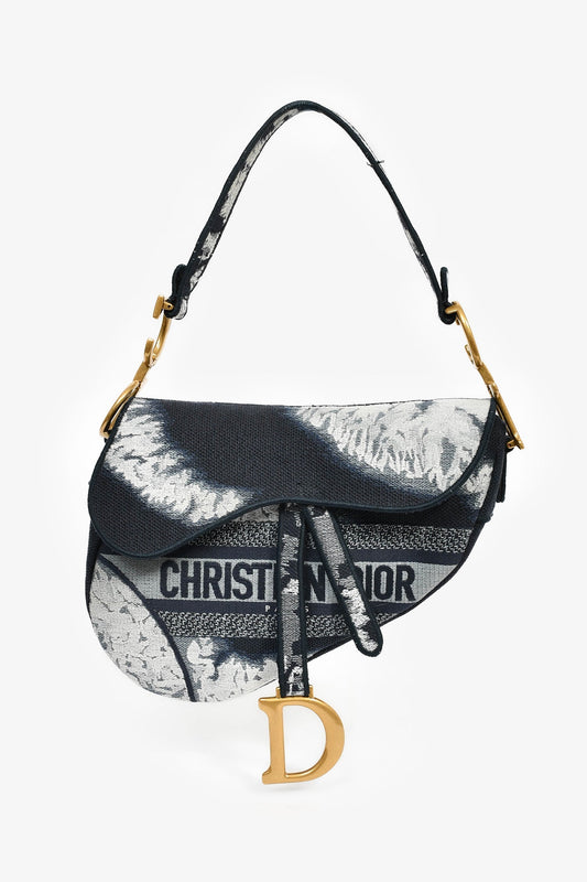 Dior Shoulder Bag Christian Jacquard Saddle Bag White Blue Navy