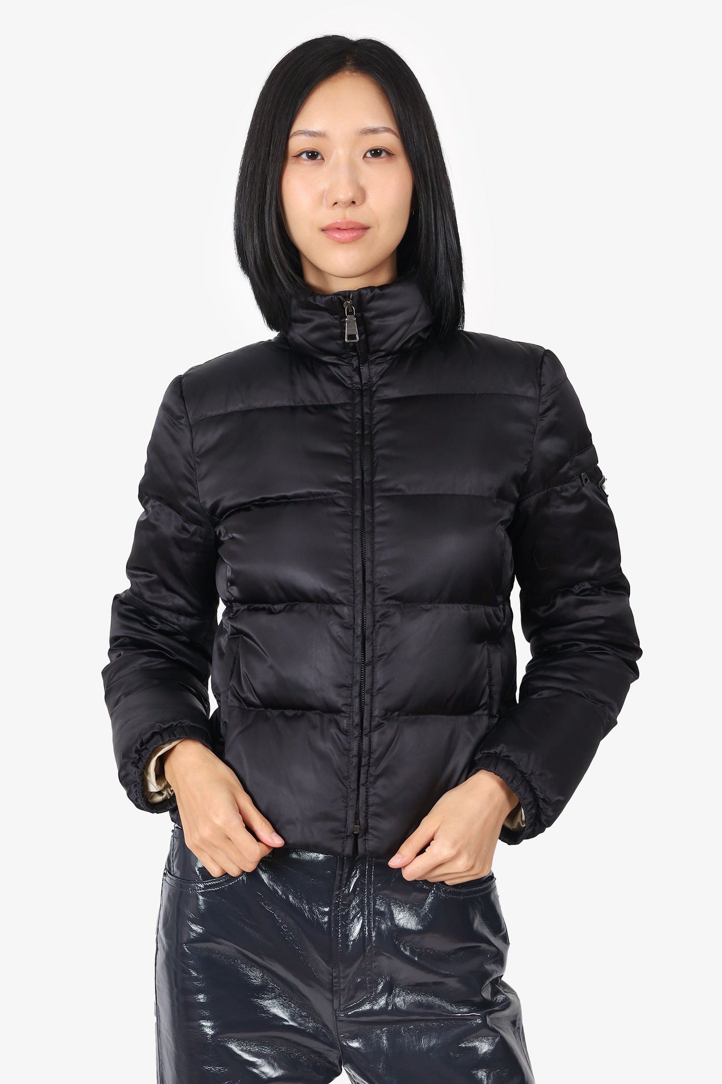Prada Handbag Bomber Puffer Jacket Quilted Black