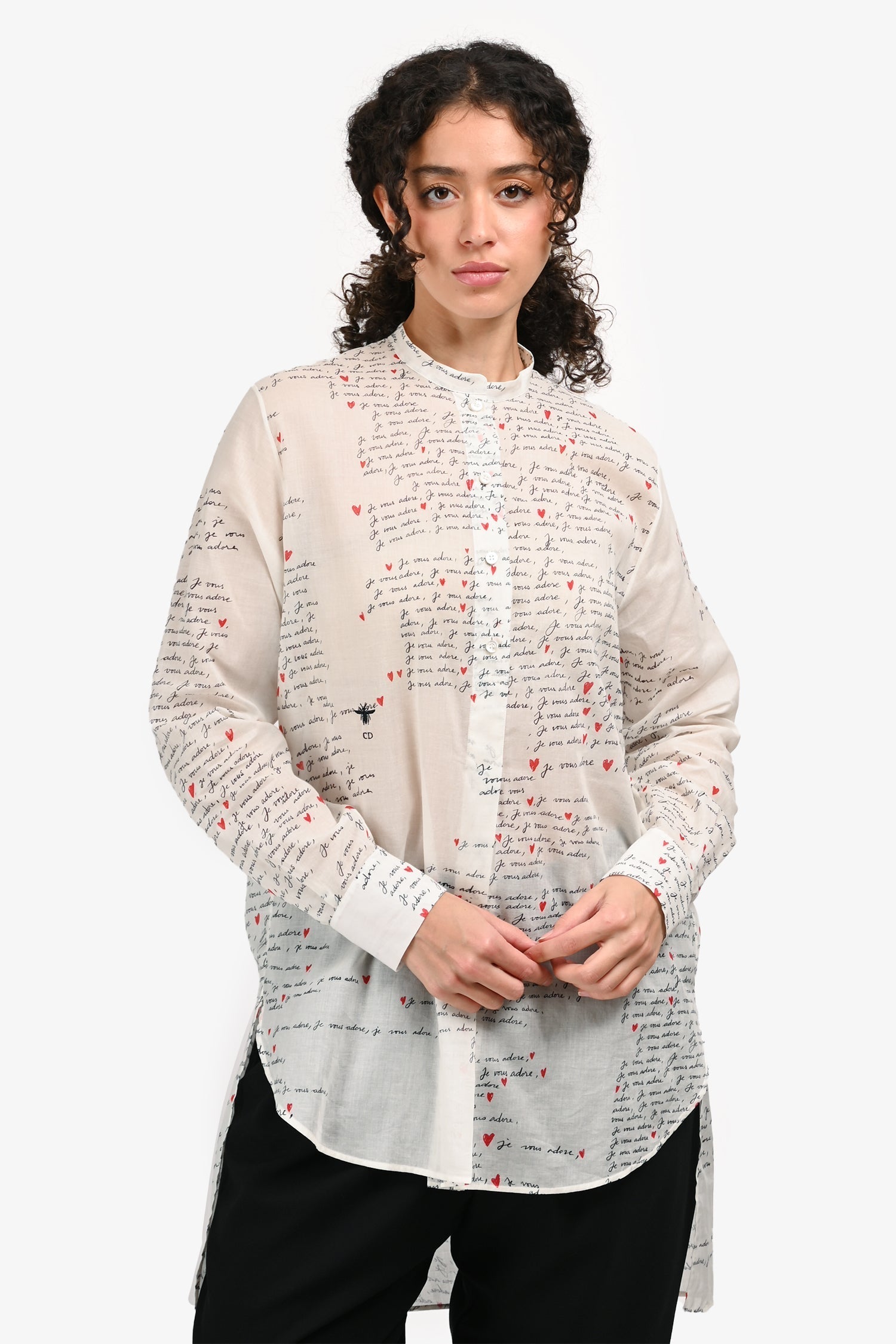 Dior Handbag Christian Love Letter Printed Long Sleeves Top White