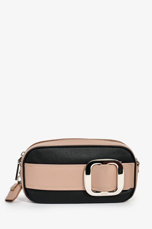 Prada Crossbody Bag Mauve Two-Tone Buckle Camera Bag Saffiano Black