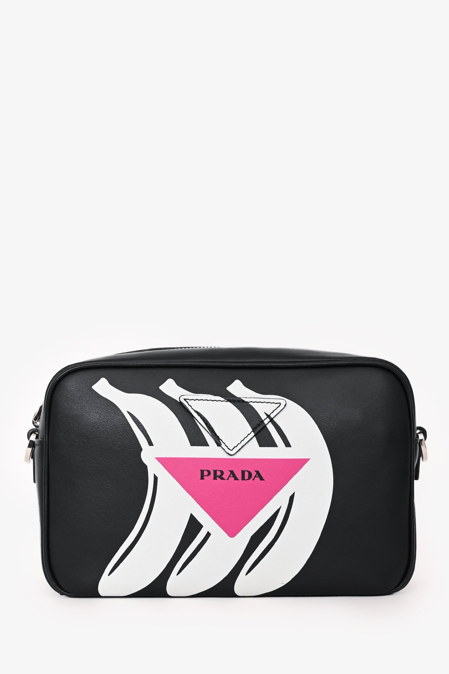 Prada Crossbody Bag Banana Printed Camera Leather Black