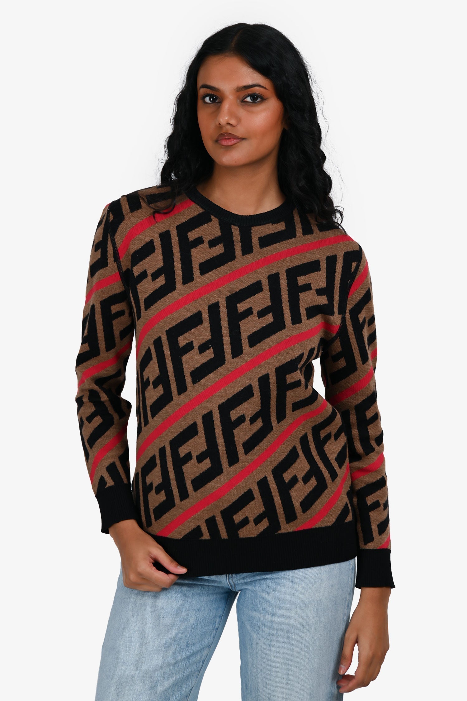 Fendi Handbag FF Sweater Estimate Monogram Black Brown