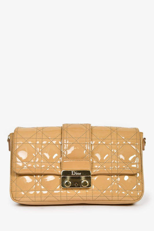 Dior Crossbody Bag Christian Cannage 'Miss ' Wallet on Leather Patent Beige