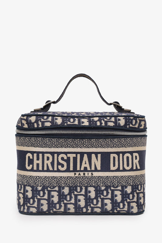 Dior Travel Bag Christian Oblique Travel Vanity Case Monogram Navy