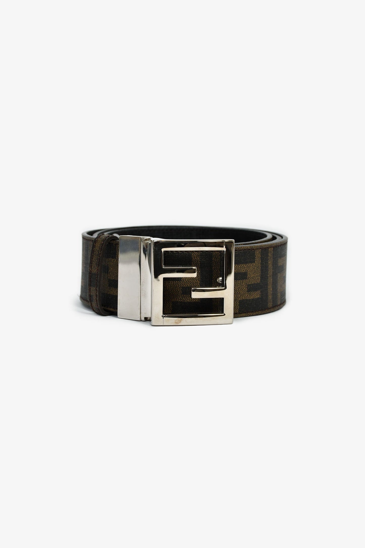 Fendi Handbag Zucca 'FF' Buckle Belt Canvas Brown