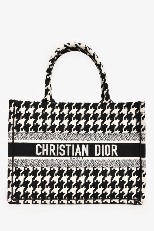 Dior Tote Bag Christian Houndstooth Book Tote Black White Medium