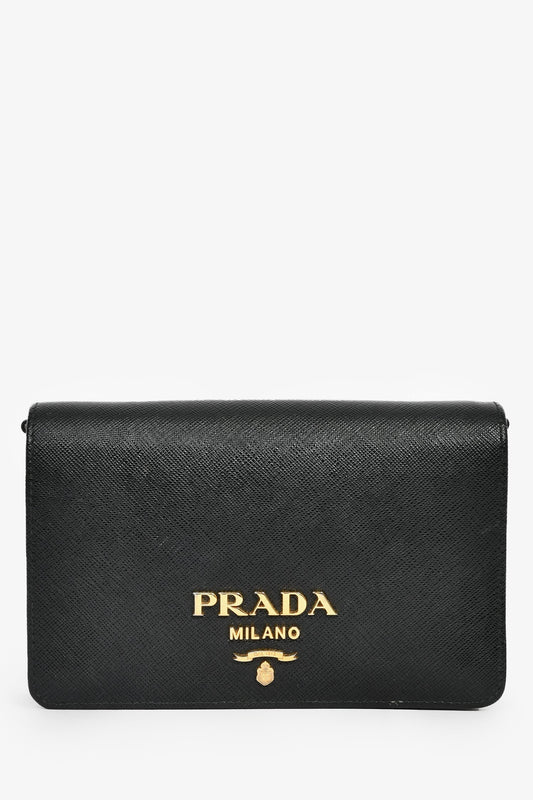 Prada Crossbody Bag Wallet on Leather Saffiano Black