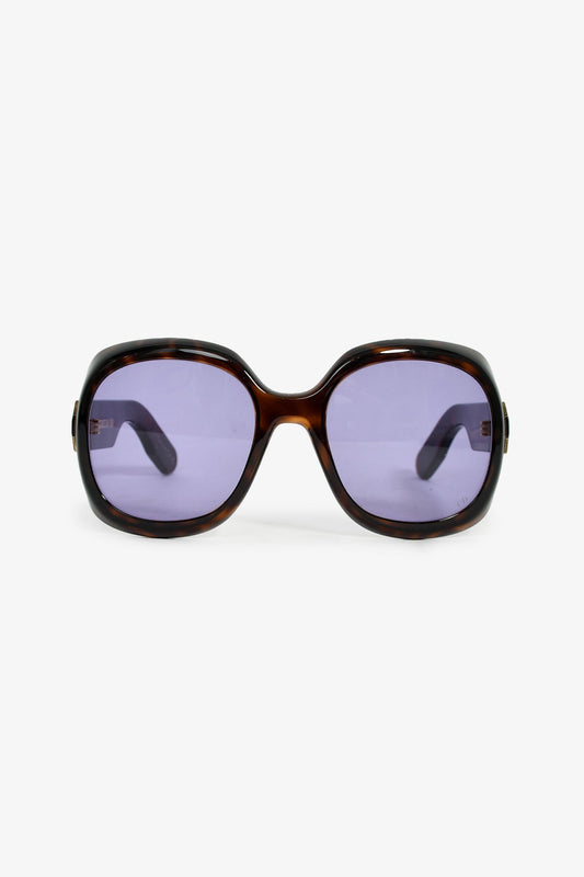 Dior Handbag Christian Tortoiseshell 'Lady' Oversized Sunglasses Brown