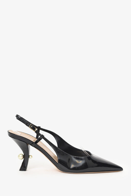 Dior Sling Bag Christian Tribales Pointed Sling Back Heels Leather Patent Black Shoes