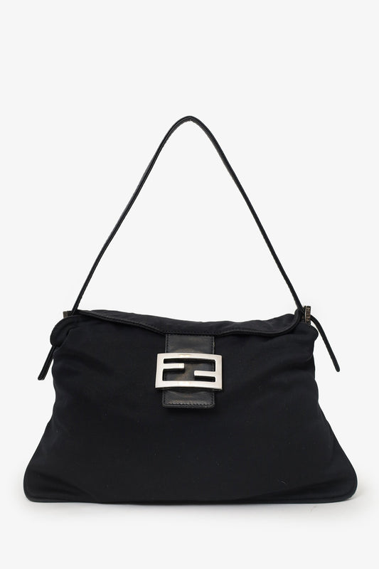 Fendi Shoulder Bag Mama Double Baguette Nylon Black Flap