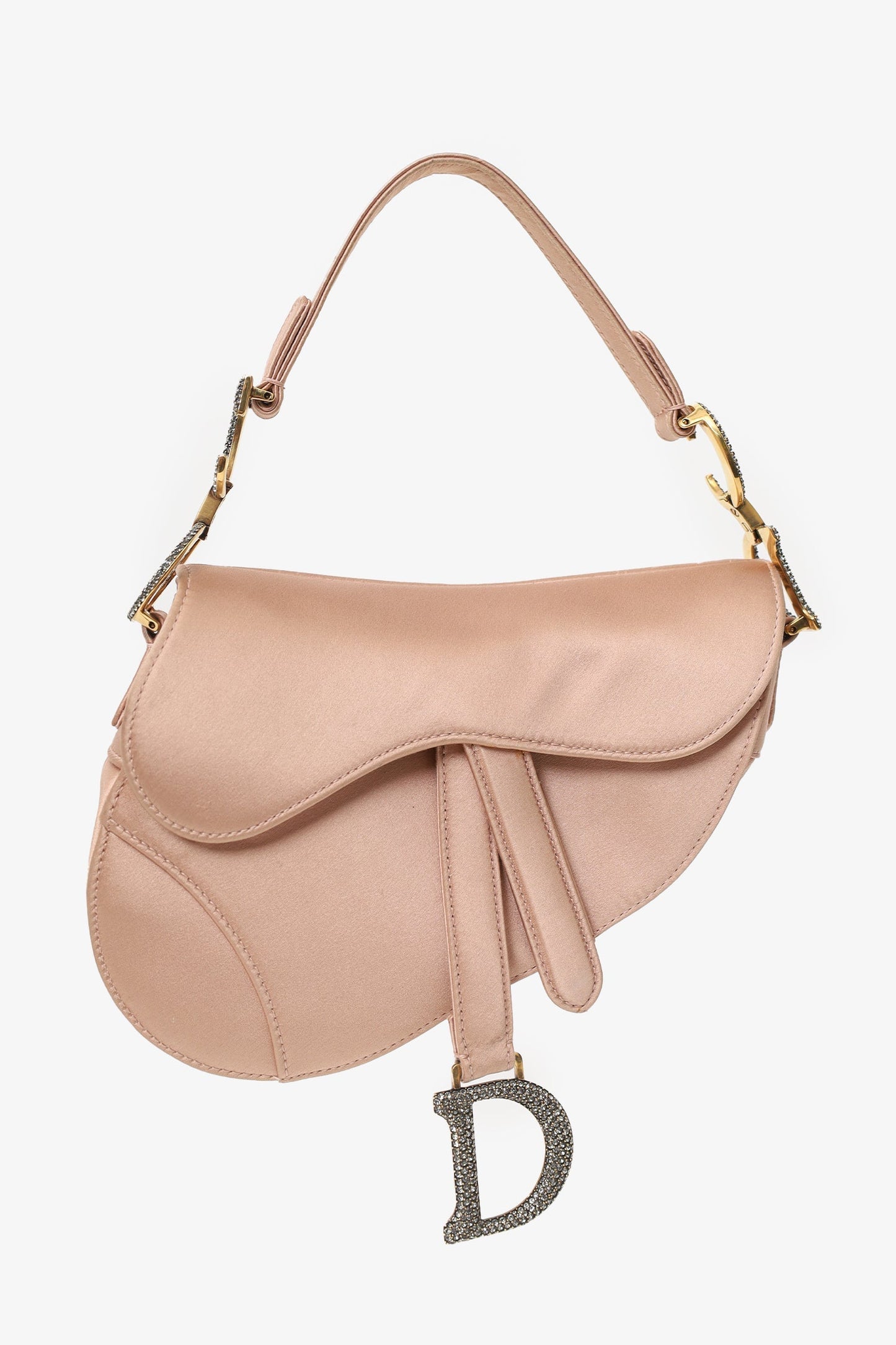 Dior Shoulder Bag Christian Crystal Embellished Saddle Bag Satin Pink Mini