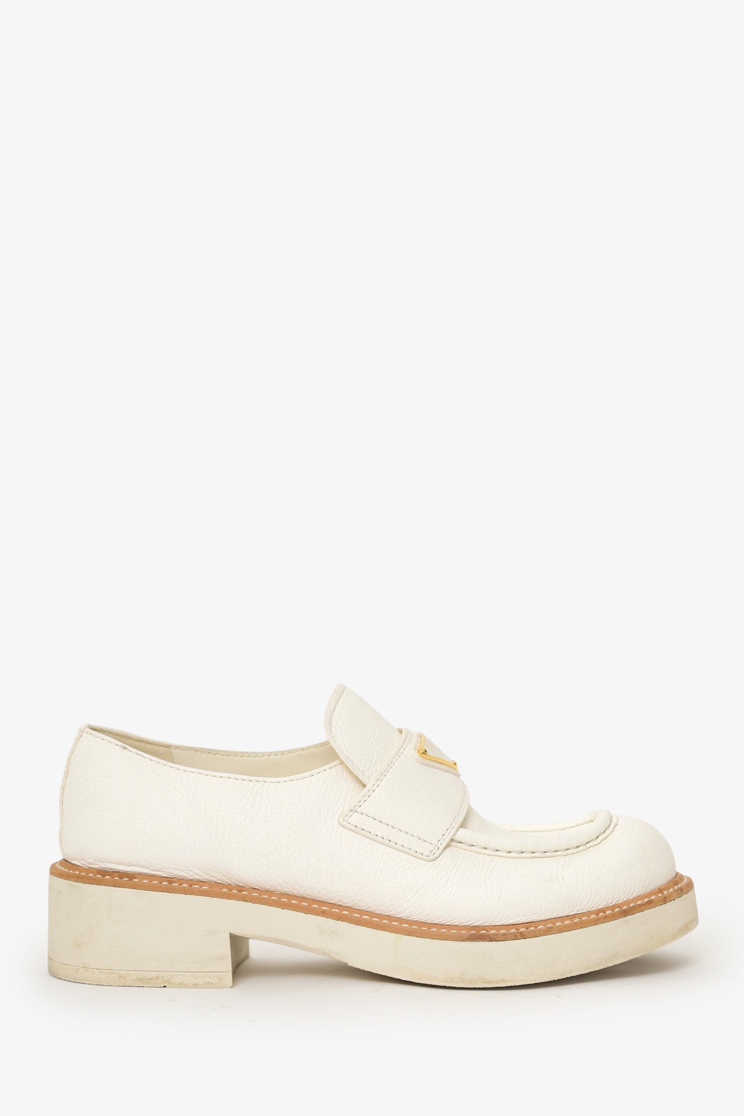 Prada Handbag Brushed Loafers Leather Cream Tan Shoes