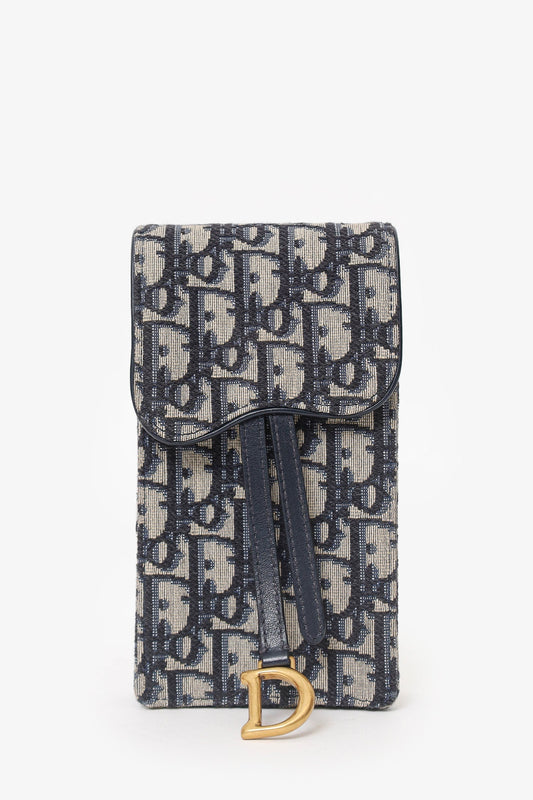 Dior Handbag Christian Saddle Pouch Blue Logo